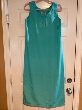 Seas Suns Aqua Sleeveless Maxi Dress Small Made in USA Beach Coverup 49” long